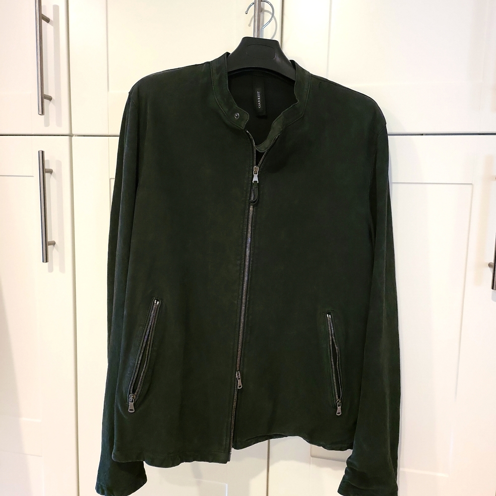 3 DAY SALE! pristine dark grey real suede zip up Garrett cafe racer style jacket